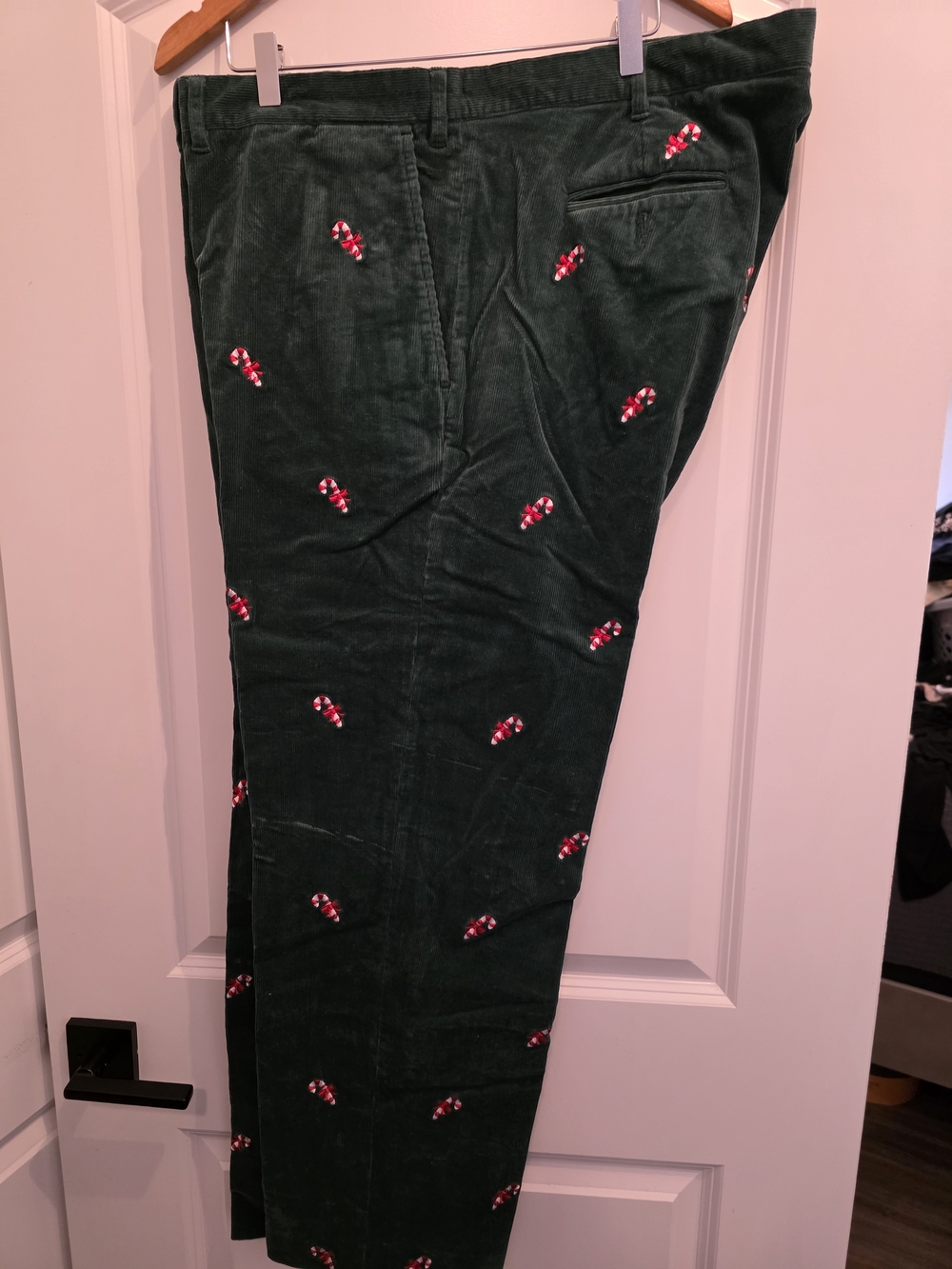 Two Men's Holiday (e.g. Green And Red) Corduroy Pants with Embroidered Motif - Picture 6 of 10